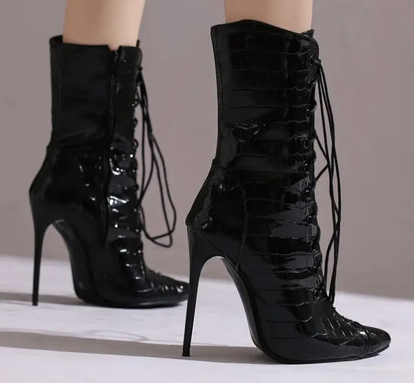 Women Fashion Color Pointed Toe Lace Up Ankle/Mid Calf Boots