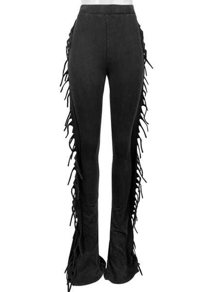 Women Fashion Solid Color Fringe Pants