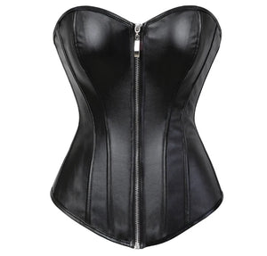 Women Fashion Faux Leather Zipper Strapless Corset Top
