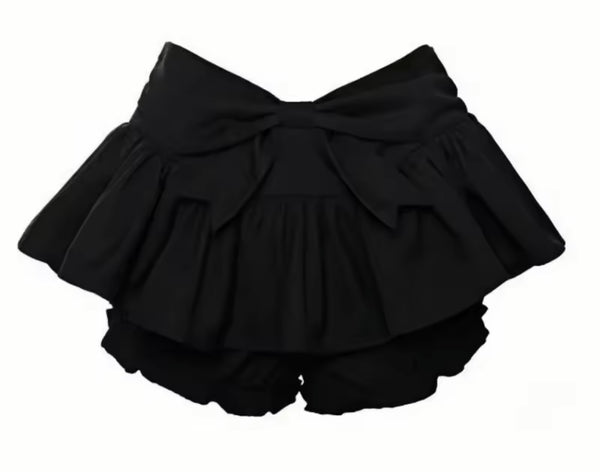 Women Sexy B&W Bow Short Sleeve/Sleeveless Two Piece Skirt Set