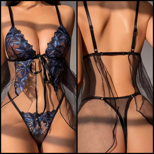 Women Sexy Sleeveless Color Patchwork Mesh Lingerie Set