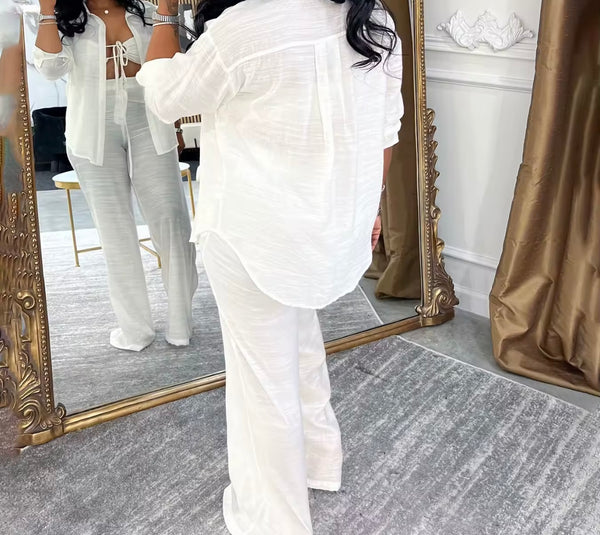 Women Color Sexy Full Sleeve Three Piece Pant Set