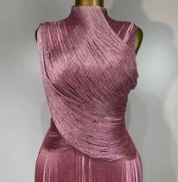 Women Sexy Sleeveless Fringe Tassel Maxi Dress