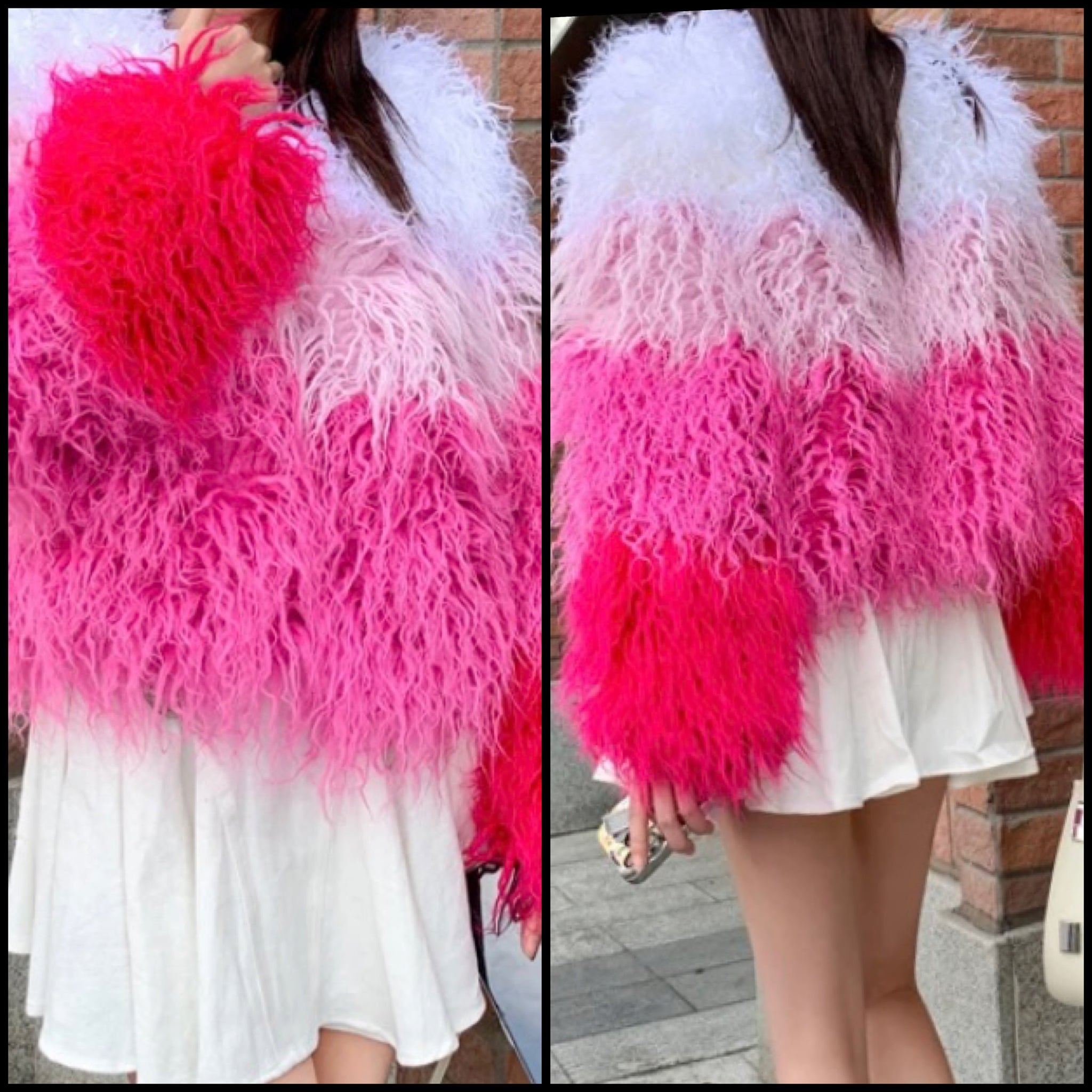 Women Fashion Pink Gradient Faux Fur Jacket