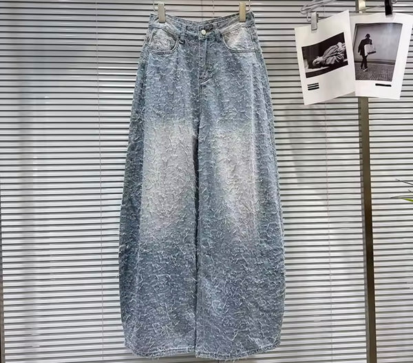 Women Pearl Strapless Tube Top Fashion Denim Two Piece Pant Set