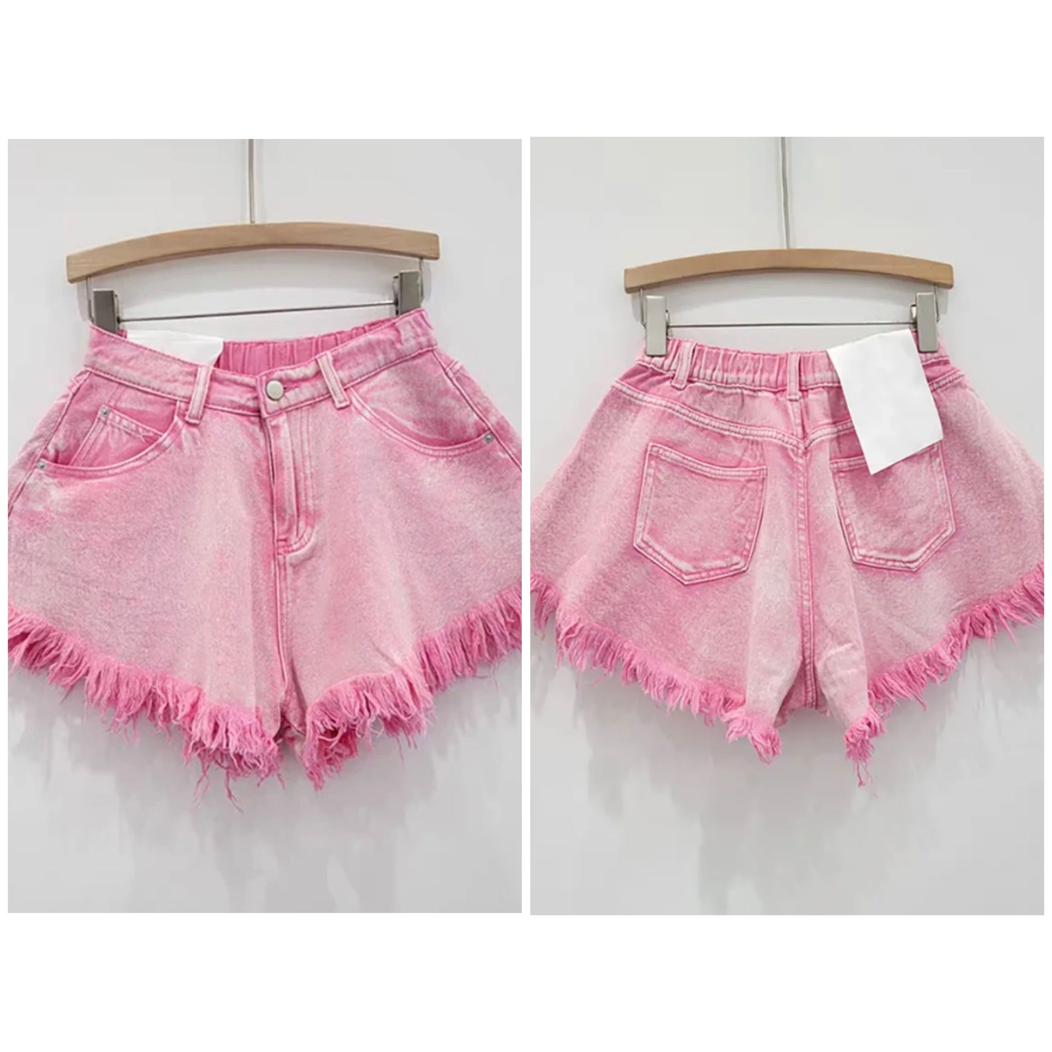 Women Pink Fashion Fringe Denim Shorts