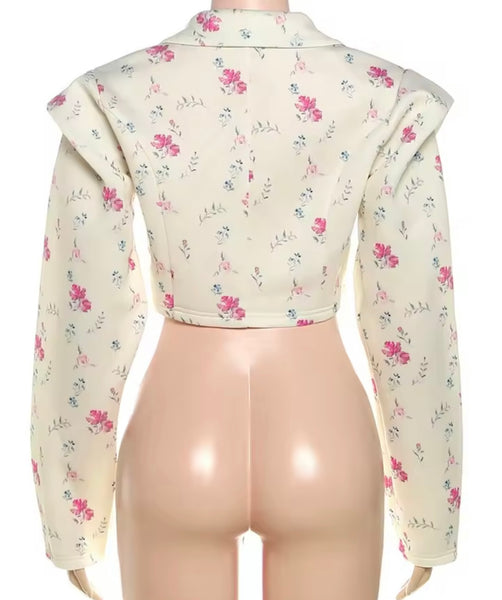 Women Fashion Floral Button Up Full Sleeve Blazer Top