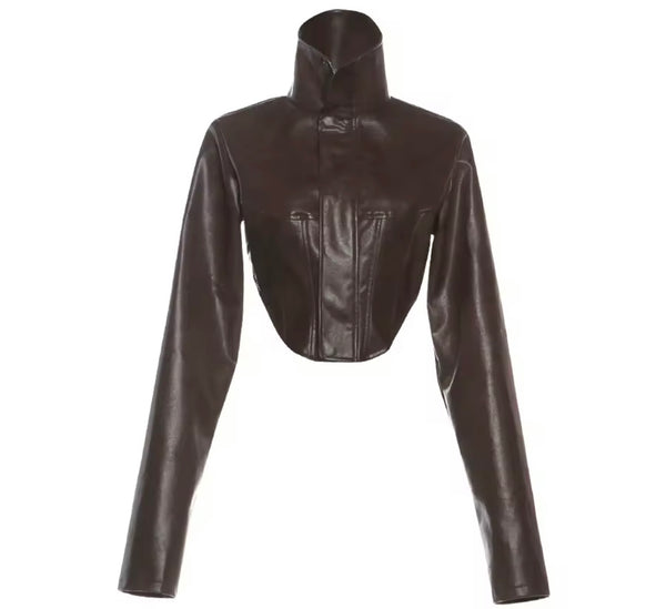 Women Brown Fashion Faux Leather Jacket