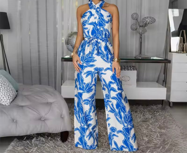 Women Halter Sleeveless Printed Fashion Jumpsuit
