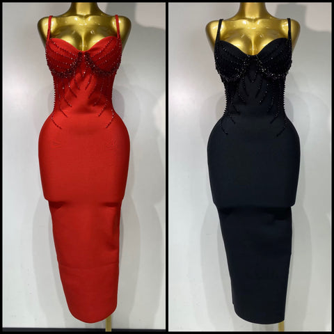 Women Sexy Sleeveless Beaded Bandage Dress