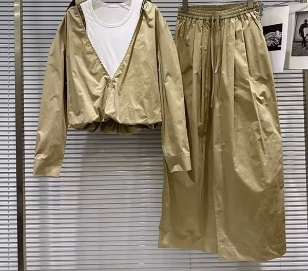 Women Fashion Khaki Tracksuit Two Piece Pant Set