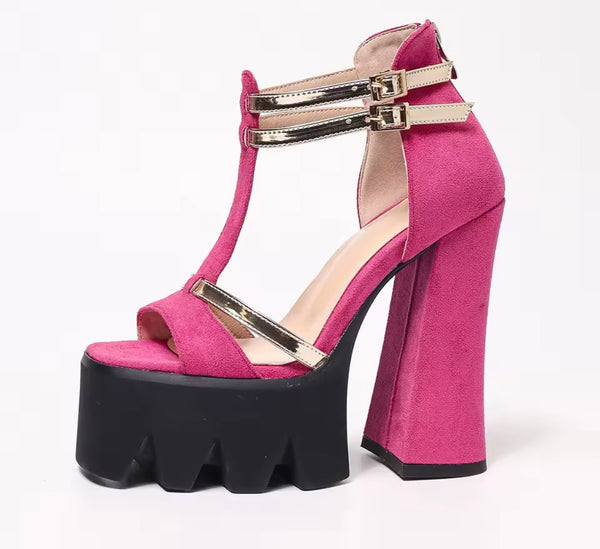 Women Fashion Suede Open Toe Platform Ankle Strap Sandals