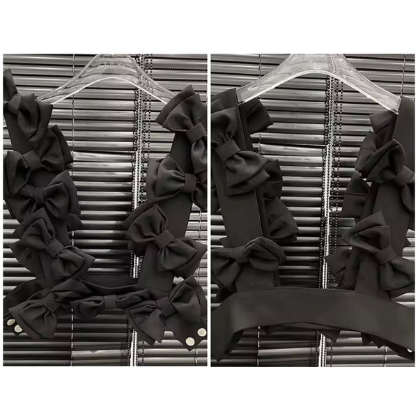 Women Black Sexy Sleeveless Bow Top