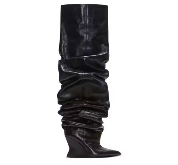 Women Fashion Faux Leather Ruched Ankle/Knee High Boots