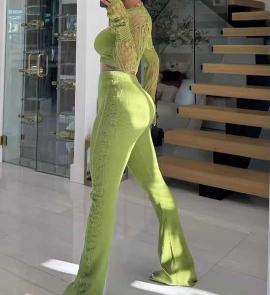 Women Color Knitted Fashion Three Piece Pant Set