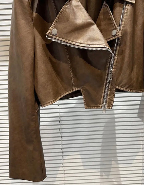 Women Brown Fashion Faux Leather Jacket