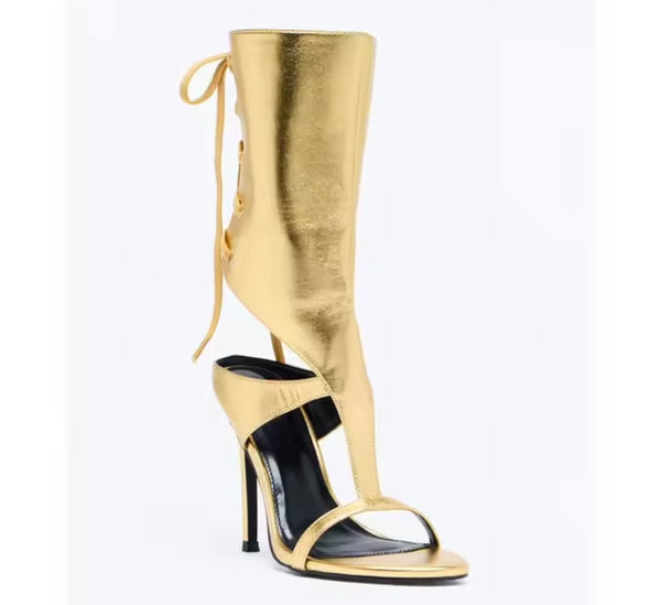 Women Fashion Open Toe Lace Up Ankle High Heel Sandals