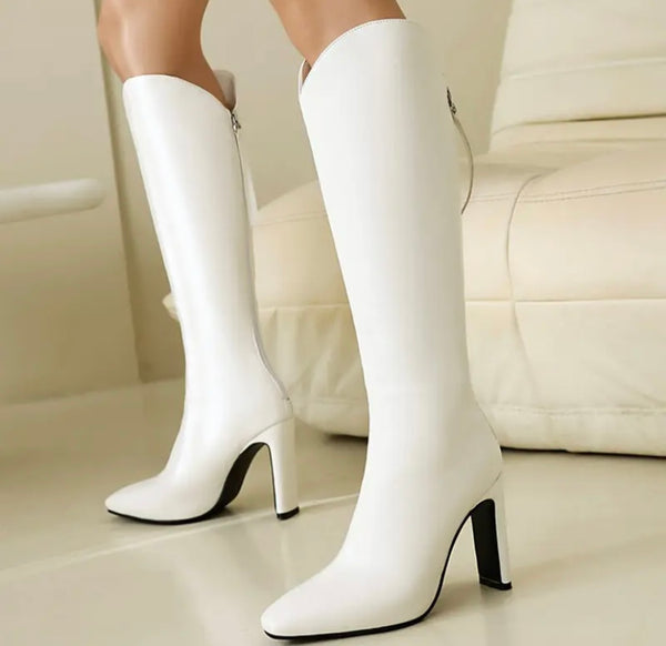Women Fashion Faux Leather Back Zipper Knee High Boots