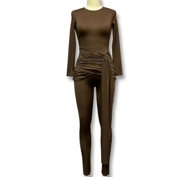 Women Brown Sexy Full Sleeve Jumpsuit