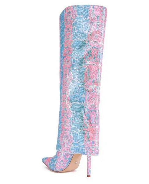 Women Fashion Color Patchwork Animal Print Knee High Boots