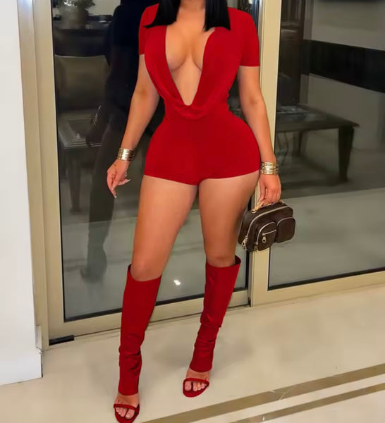 Women Sexy V-Neck Short Sleeve Fashion Romper