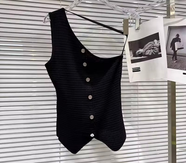 Women Fashion One Shoulder Button Up Tank Top