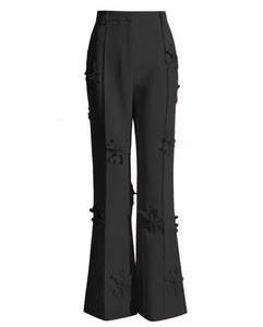 Women Fashion Solid Color 3D Floral Patchwork Pants