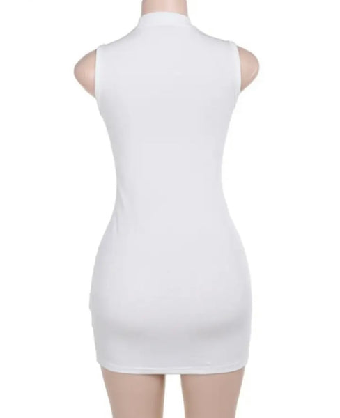 Women Sexy Sleeveless Solid Color Ribbed Cut Out Dress
