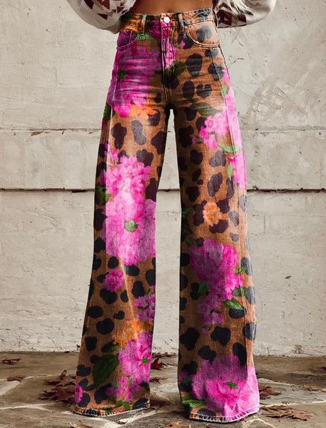 Women Fashion Colorful Print Wide Leg Pants