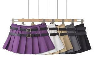 Women Sexy Fashion Color Pleated Mini Skirt