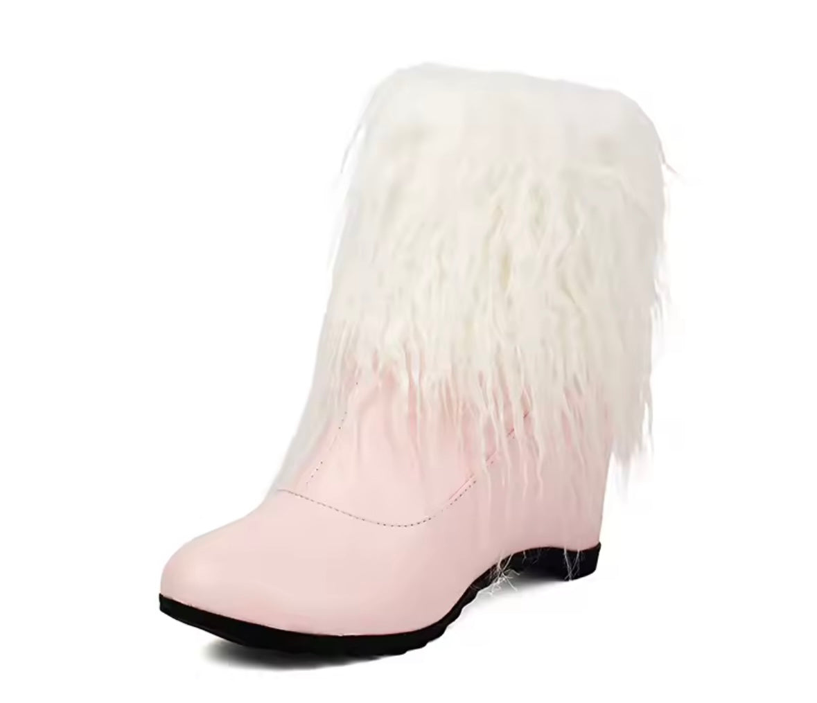 Women Color Fashion Furry Platform Zip Up Ankle Boots