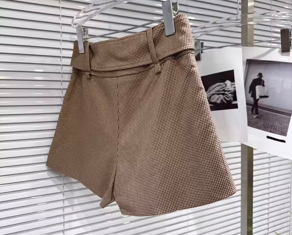 Women Ruffled Plaid Full Sleeve Two Piece Wrap Short Set