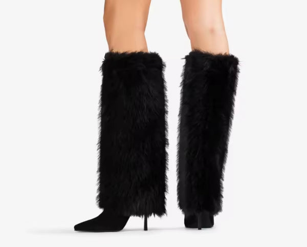 Women Fashion Color Suede Faux Fur Knee High Boots