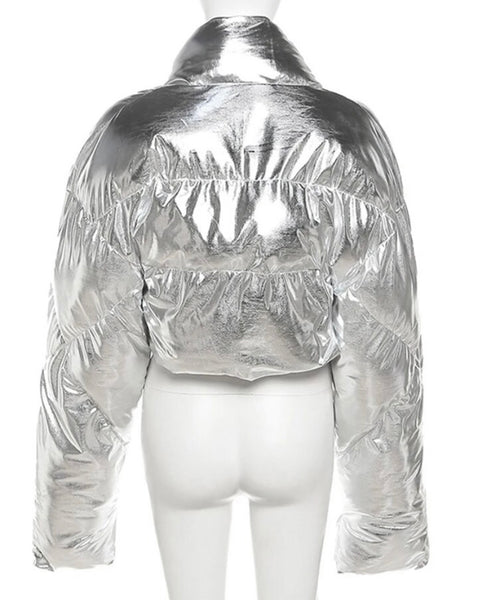 Women Silver Fashion Puff Jacket