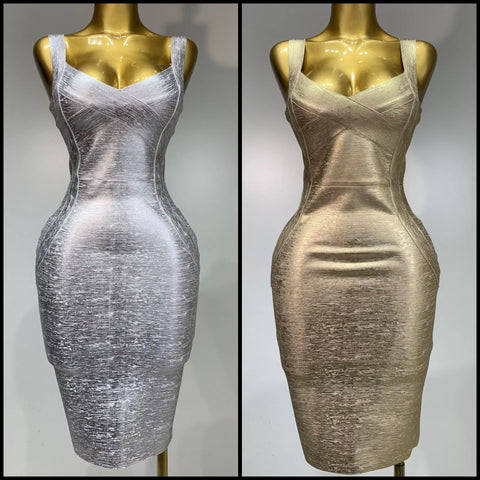 Women Sexy Sleeveless Metallic Bandage Dress