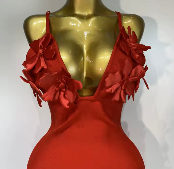 Women Sexy Sleeveless 3D Floral Embellishment Dress