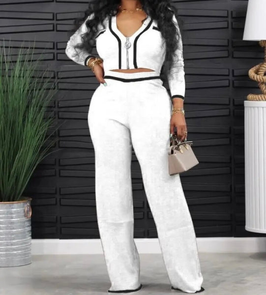 Women Fashion Full Sleeve Color Patchwork Two Piece Pant Set