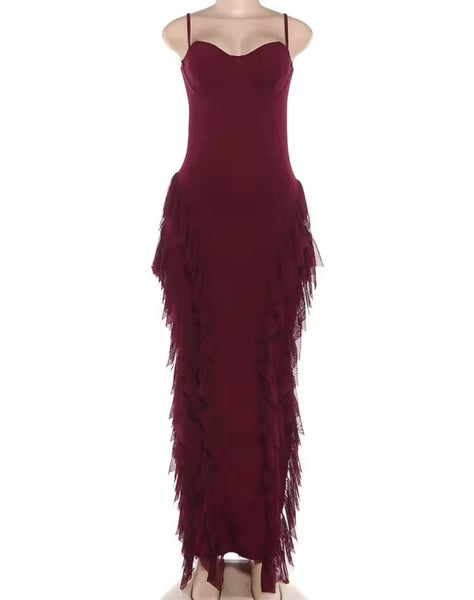 Women Sexy Sleeveless Ruffled Maxi Dress
