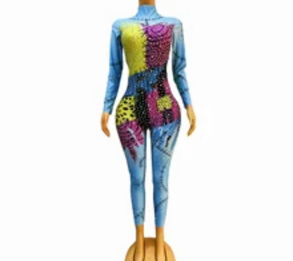 Women Fashion Multicolored Bling Print Full Sleeve Jumpsuit