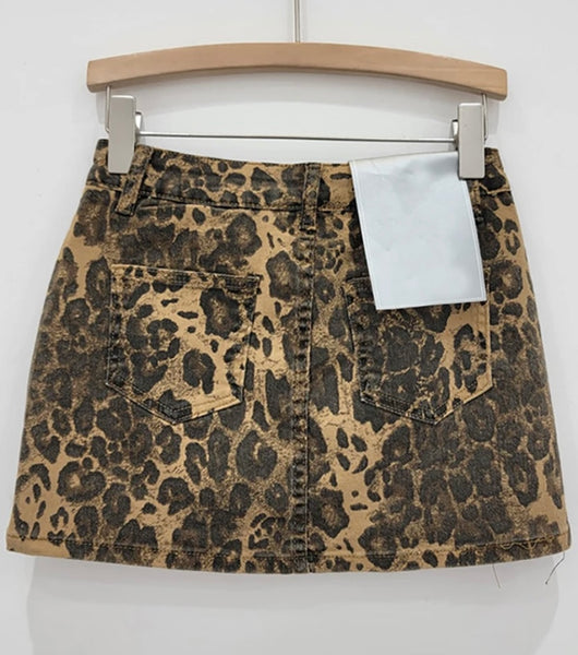 Women Sexy Fashion Leopard Print Denim Skirt