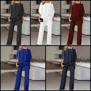 Women Ruffled Solid Color Two Piece Pant Set