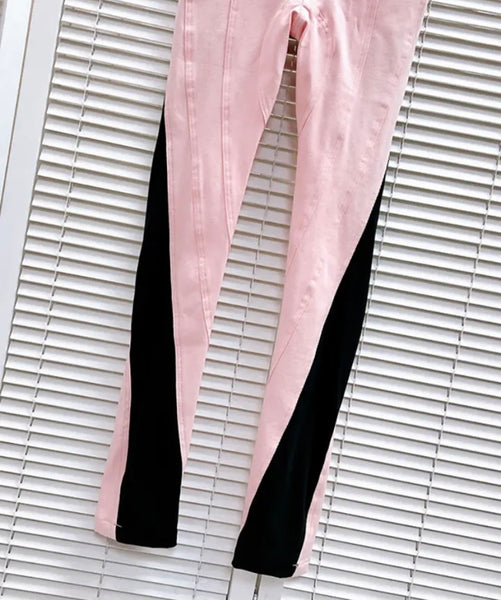 Women Fashion Color Patchwork Skinny Denim Pants