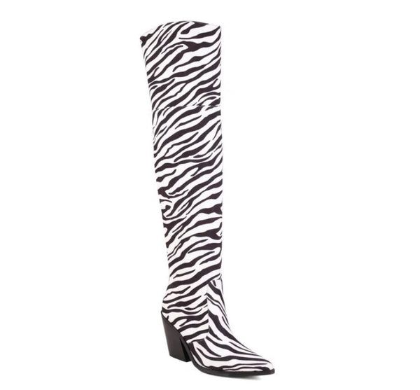 Women Faux Leather Zebra Print Western Boots