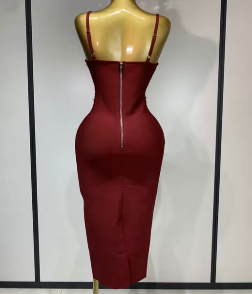 Women Sexy Sleeveless Beaded Pearl Bandage Dress