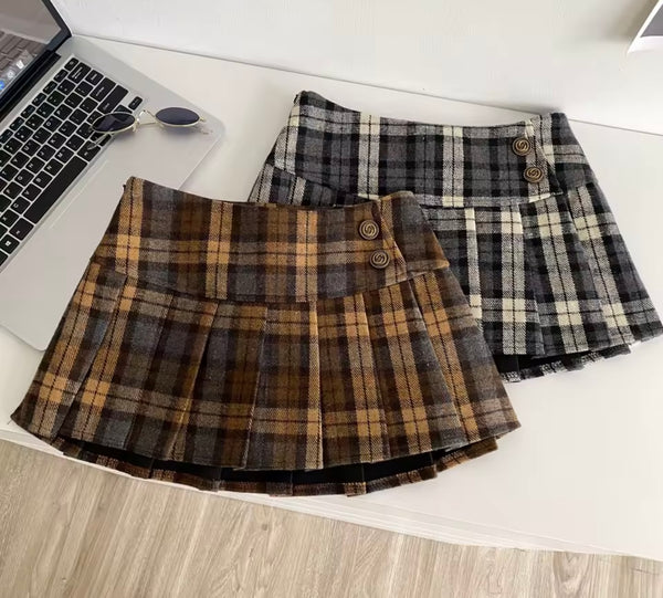 Women Sexy Fashion Color Plaid Pleated Skirt