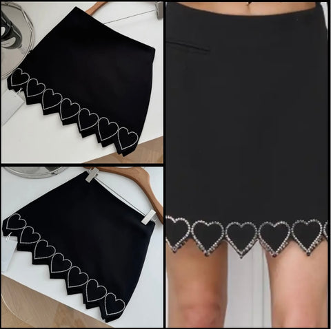 Women Sexy Black Bling Heart Skirt