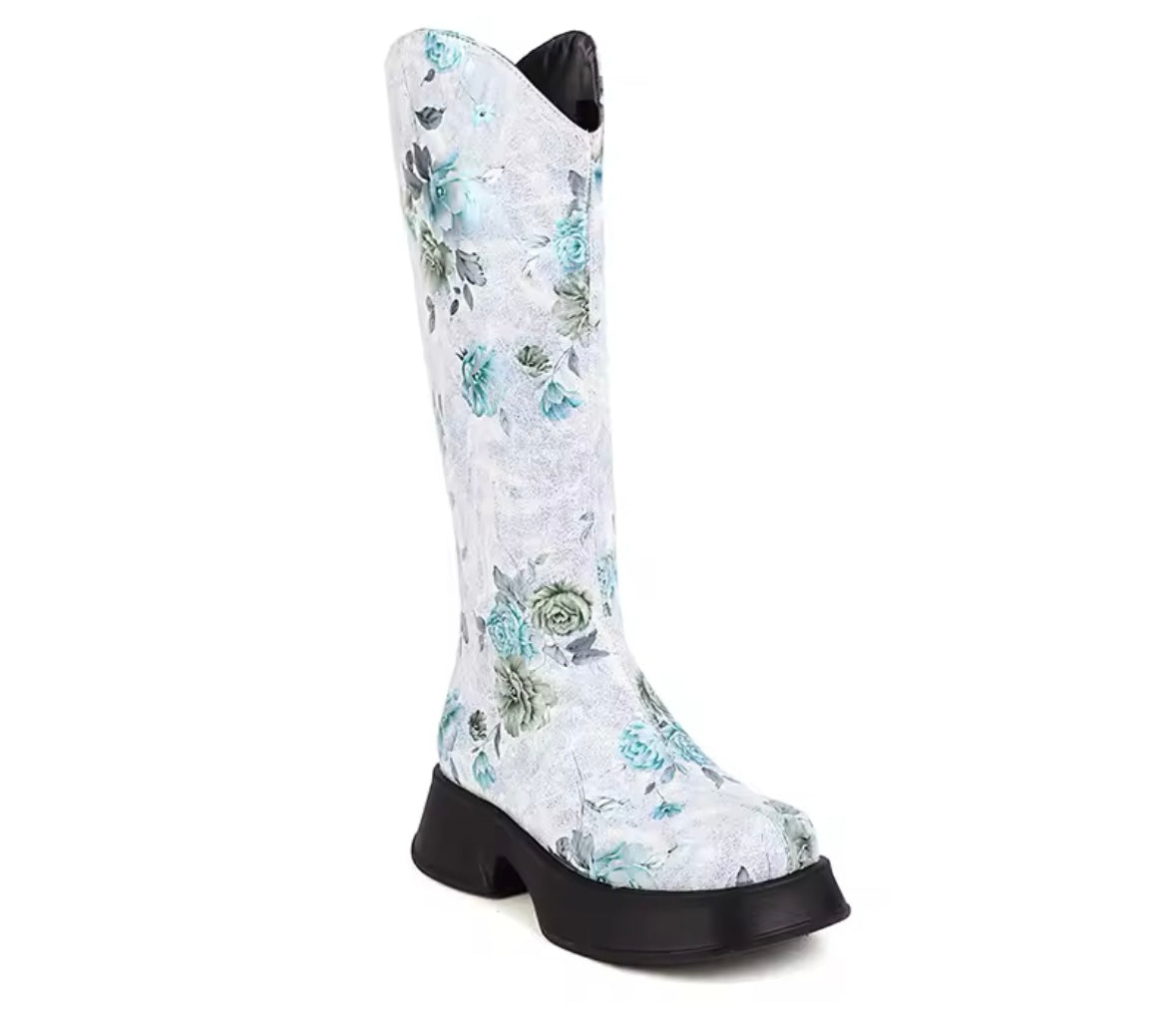 Women Fashion Color Floral Knee High Boots