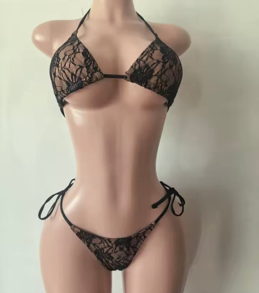 Women Sexy Tie Up Lace Bikini Cover Up Set