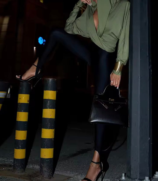 Women Fashion Green Hooded Ruched Full Sleeve Crop Top