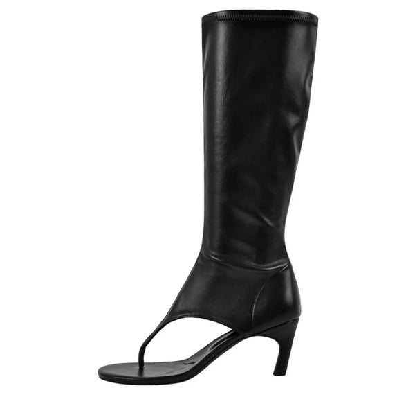 Women Fashion Faux Leather Open Toe Knee High Boots